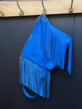 Electric Blue Leather and Pendleton Wool with Fringe