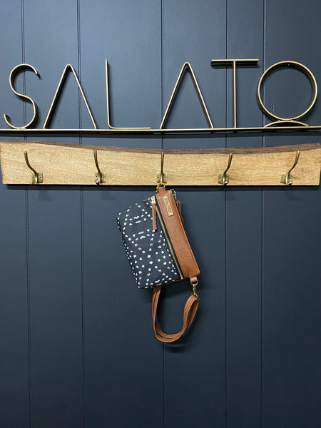 Leather and Modern Print Canvas Fanny Pack