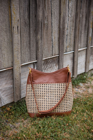 Black or Brown Cane and Leather Structured Hobo Purse
