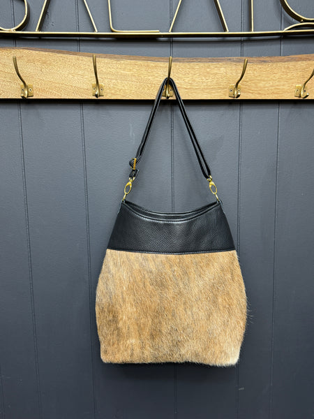Black Leather and Hair on Hide Hobo