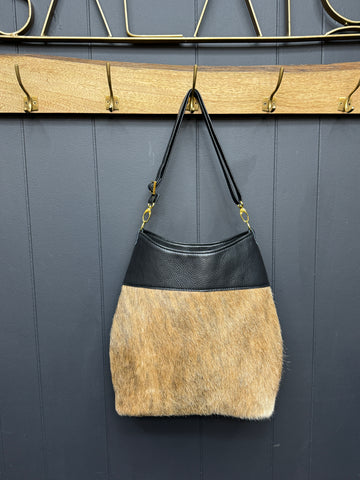 Black Leather and Hair on Hide Hobo