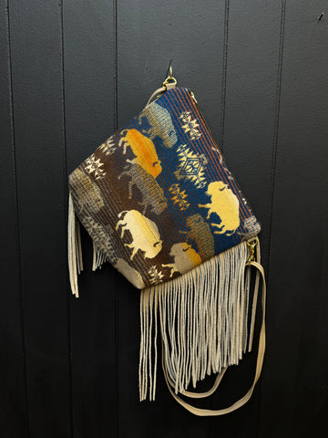 Taupe Leather and Pendleton Wool with Fringe