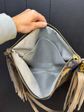 Taupe Leather and Pendleton Wool with Fringe