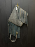 Grey Leather and Pendleton Wool with Fringe
